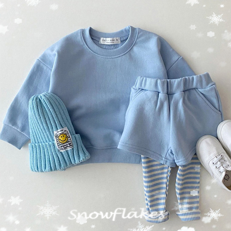 Infants Suits Long Sleeve Oneck Sweater Shorts Spliced Stripe Leggings Two Pieces Sets Unisex Fashion Casual Children Clothing