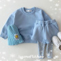 Infants Suits Long Sleeve Oneck Sweater Shorts Spliced Stripe Leggings Two Pieces Sets Unisex Fashion Casual Children Clothing