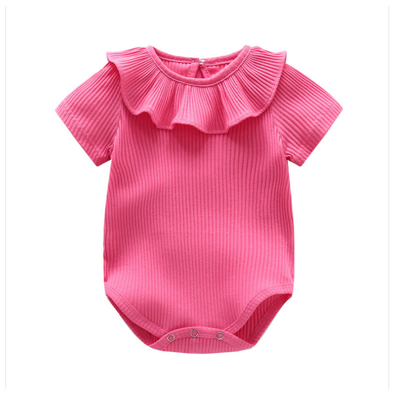 Conyson Factory Supply Square Collar solid color toddler Baby Girls' Ruffle Rompers short sleeve clothing Baby Clothes Newborn