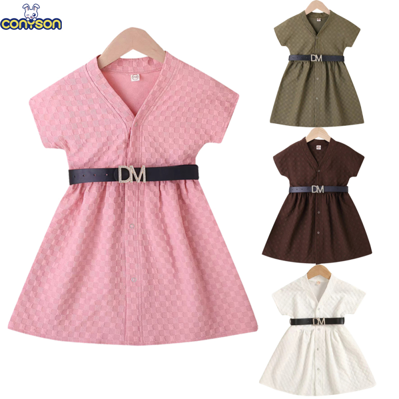 Conyson Wholesale 2023 African Light Shirt Ruffle Design Formal Summer Party Cotton Short Sleeve 2-7Y Prom Kids Clothing Dress