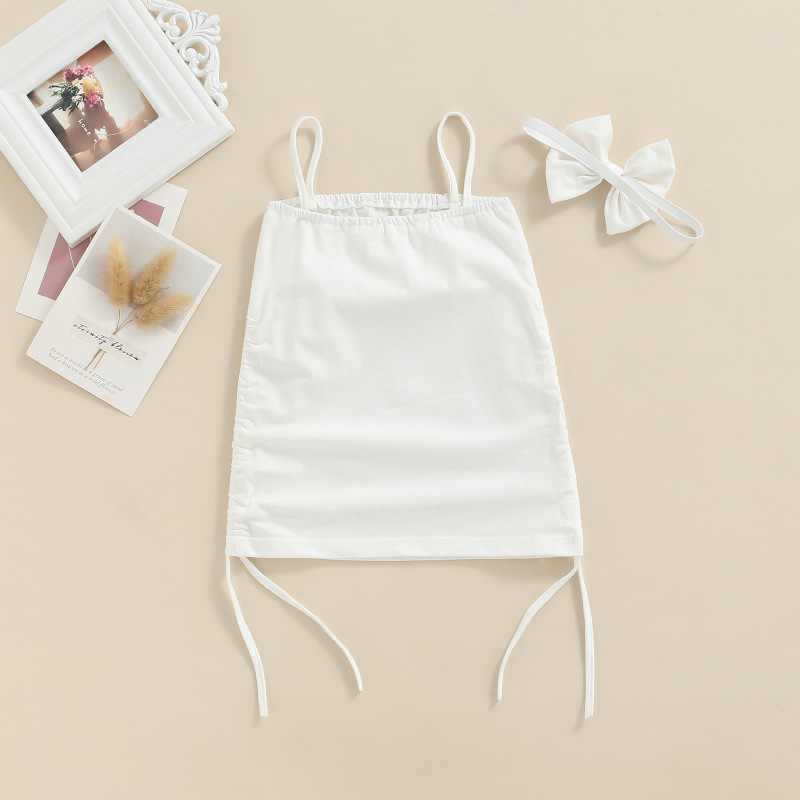 Conyson Summer Slip Dress Toddler Kids Baby Girl Casual Sleeveless Solid Color Tie Up One-piece Outfit Clothes Girls Dresses