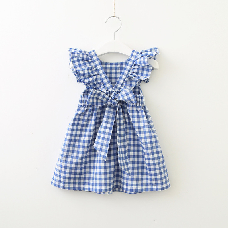 Conyson Summer Dress Design Ruffle Prom Formal Fairy Flying Sleeve Party Dress Bow Plaid Backless 2-8Y Easter Kids Girl Dress