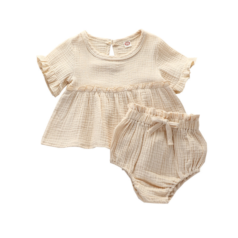 Children's 2021 New Comfortable Cotton And Linen Set Girls' Summer Short Sleeve 2piece Set Toddler Sets For Girls