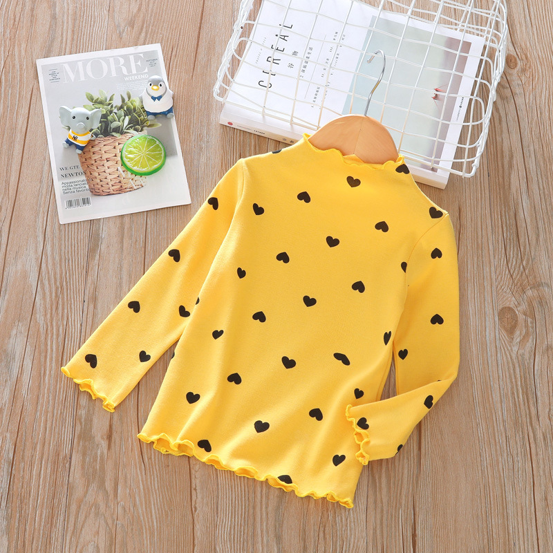 New Fashion Hot Sale 4 colors cheap Price cotton long sleeve girls Love dots print high wave collar sweater base shirt
