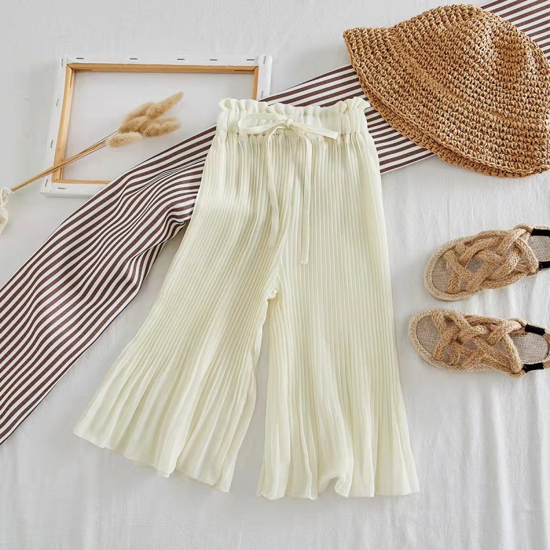 Conyson Latest Design Summer Halter Top Wide-legged pants Classy Style Frill Chiffon Little Girls 2 Pcs Set