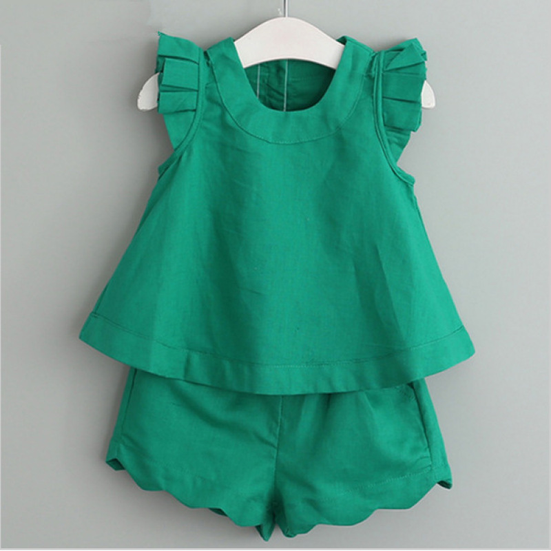 T-shirt Pants Clothing Girls Fashion Tops Shorts Clothes Set Summer Baby Hot Sale Girls Flying Sleeve Tops Shorts Children Suit