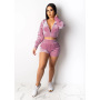 2023 Summer Fashion Jacket Hot Sale Leisure Sexy Long Sleeve Zipper Fitness Short top+shorts Korean cozy jogger Women Set