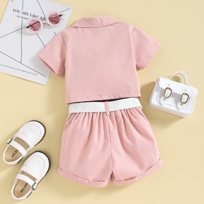 Conyson Wholesale Hot Fashion Summer Kids Clothes Short Sleeve Suit Shorts Bag 2pcs Little Girls Clothes Set for Kids Outfit
