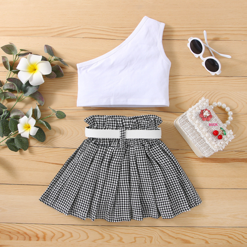 Conyson Bulk Summer A-line Sleeveless Simple Gala Contrast Color Dance Mini Ruffles 2 Pieces Solid Skirts litter Girls Dress