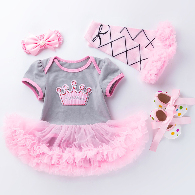 Conyson Pink Girls Baby Shoes Headband Christening Party Dresses Mesh Cartoon Cartoon Birthday Clothing Set
