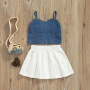 Conyson Fashion Kids Girls Casual Jean Vest Short Skirts Outwear Summer Suits Little Girl White Pleated Dresses 2pcs Outfits