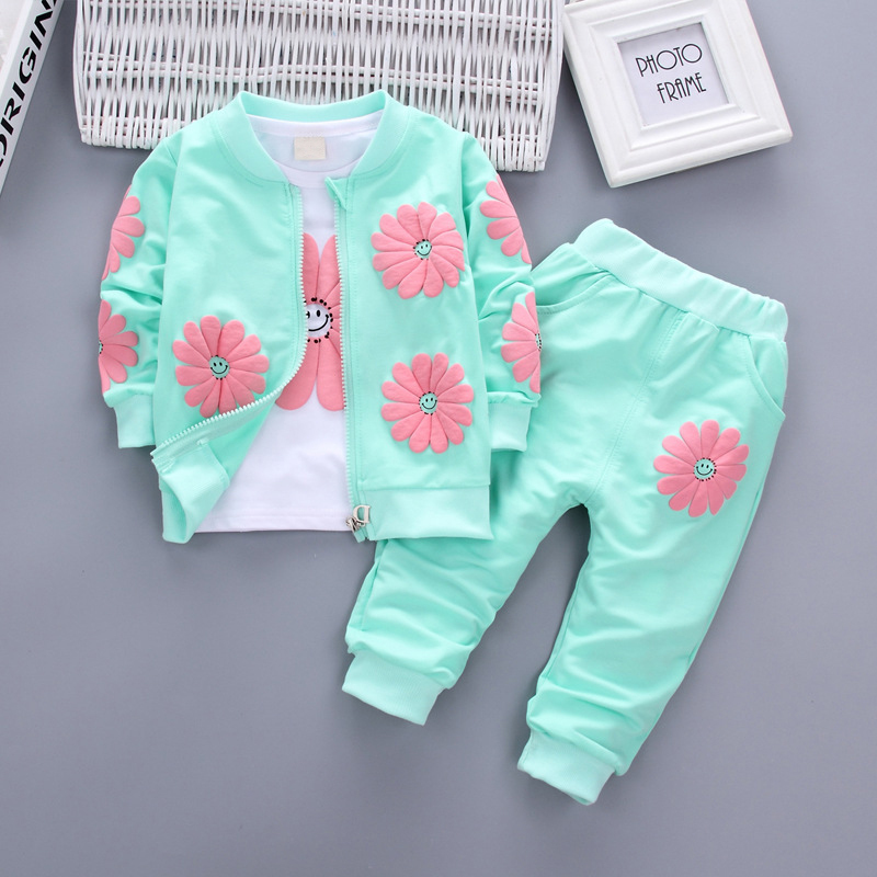 Vendors Supply New Trend Baby Girls Clothing Sets Baby Girls Cotton Smiling Sunflower Sweat Suit