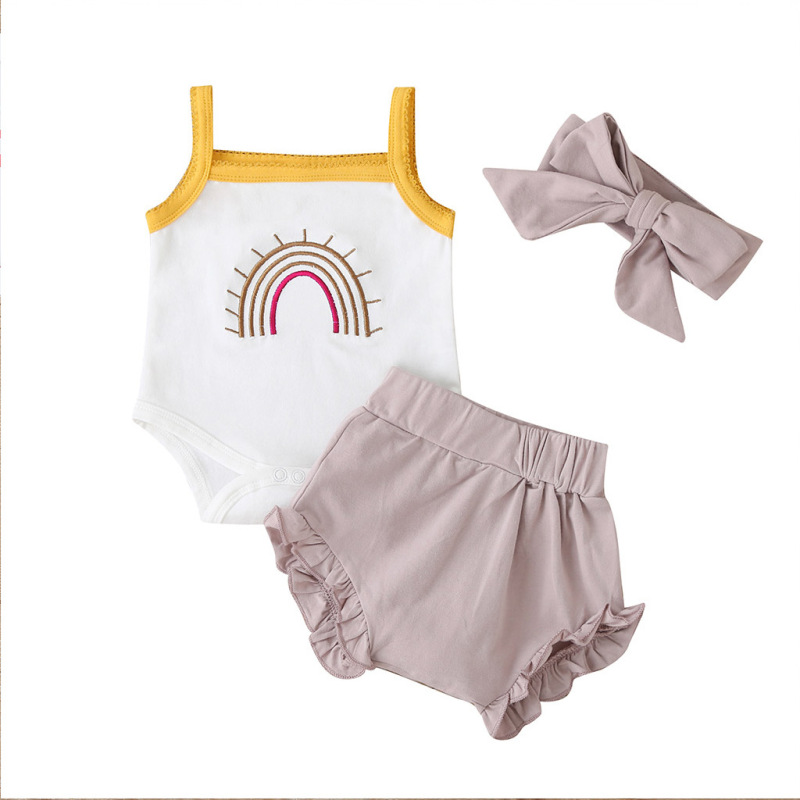 Conyson rts wholesale fashion toddler kids clothes suit 3-piece cotton apparel baby girls' summer clothing sets newborn clothes