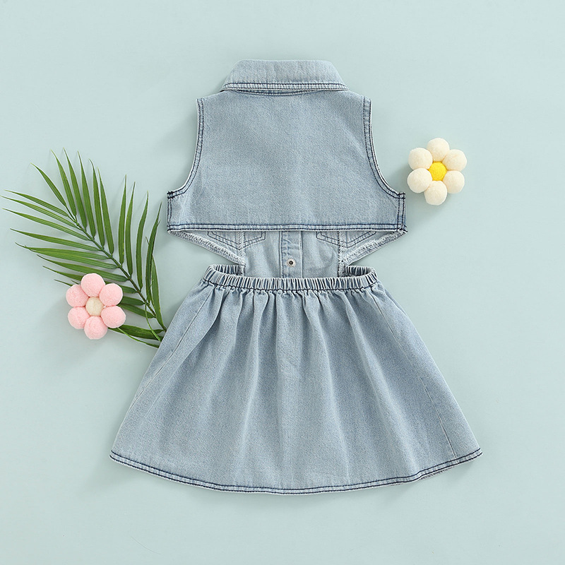 CONYSON summer rts fashion kids Toddler Single clothes sets wear Girl Sleeveless Baby Girls casual Jackets Denim button clothing