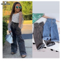 Conyson Kids Girls Wide-legged Jeans Spring Fall Children Loose Straight Soft Denim Pants Chubby Baby Girl High Waist Blue Jeans