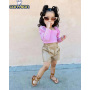 Conyson Hot Wholesale Europeon Style Fashion Square Collar Stripe Sweater PU Nail Button With Pocket Little Girls Fall Clothes