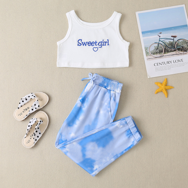 Conyson hot sale 2021 summer Trend Children's sleeveless tie-dye cotton Set Wholesale sweater Kids girls Clothing Sets