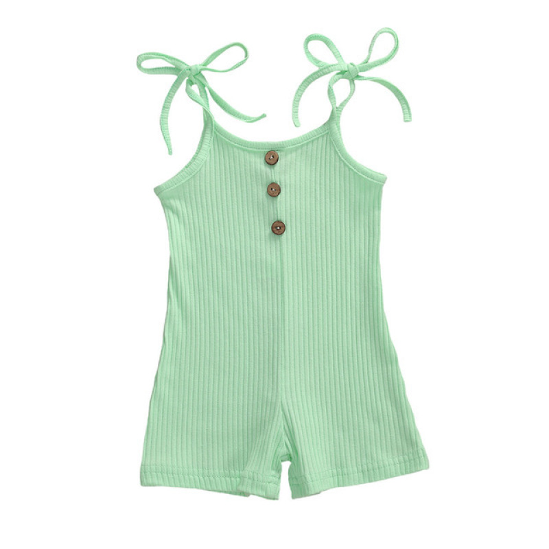 Conyson New Designer Kids Clothes Baby Girls Summer Jumpsuit Children Solid Straps Halter Short Knitted Toddler Girls Rompers