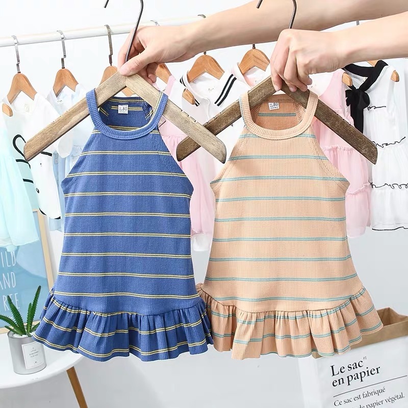Conyson baby girls dress toddler summer 1-6years occasion sleeveless slip stripe dress fancy children party simple girls dress