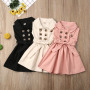 Toddler Baby Girls Retro Dress Sleeveless Double-Breasted Windbreaker Dress Party Pageant Belt Buckle Princess Dress 1-6Y