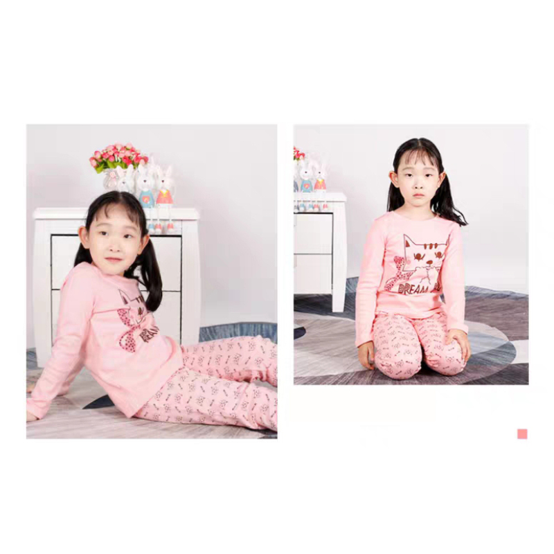 Conyson 100% Cotton Children Clothes High Quality Long Sleeve Anti-Static Two Piece Custom Pajama Set Sleepwear For Kids Girls