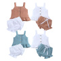 Conyson Wholesale Summer Kids Clothes Outfit Little Girls Halter Vest Shorts Linen 2 piece Princess Boutique baby clothes Set