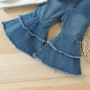 Conyson Designer Long Sleeve White Pullover Top Long Denim Jeans Elastic Waist Trousers Children Girls Clothes Outfit Suits