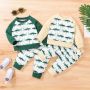 Conyson Wholesale Spring Kids Boys Clothes Suits Boutique Print Logo Sleepwear Clothes 2 Piece Casual Children Sets