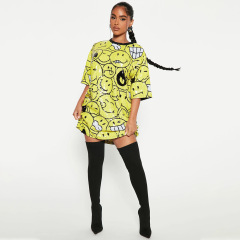 Conyson Summer Fashion Round Neck Half Sleeve Loose Beaded Printed Dress Women's Party Sequin Style Nightclub Style Women Dress
