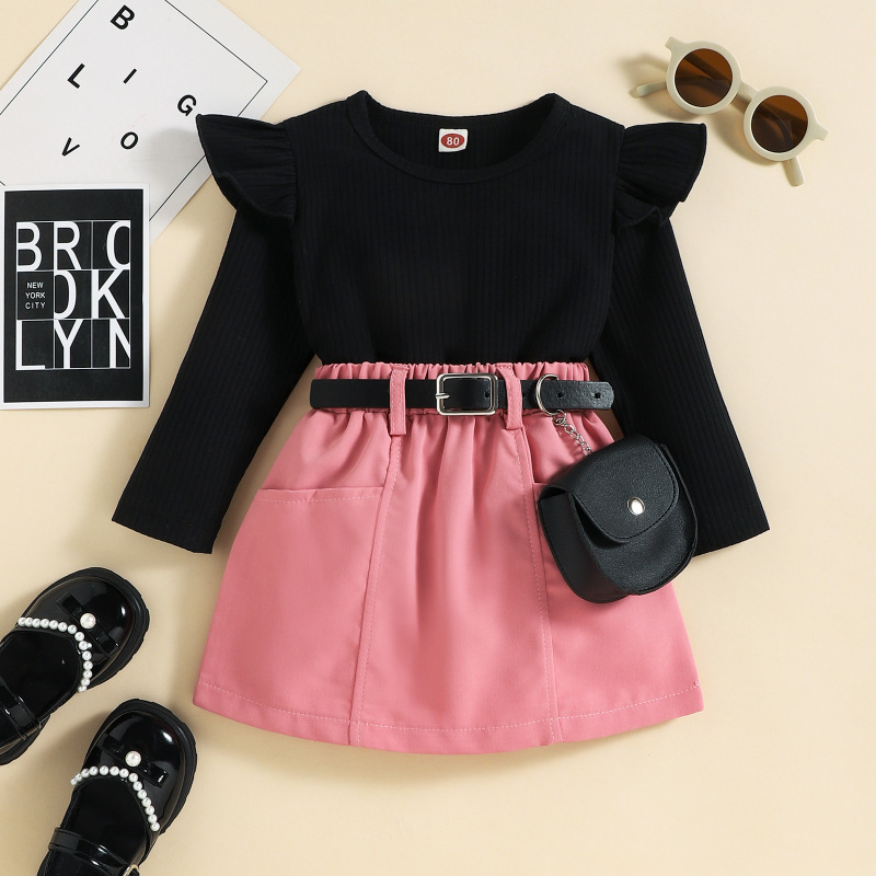Conyson Winter Hot Sale Knitted Infant Baby Girls Dress Sets Long Sleeve Sweater Solid Skirts Bag 3 Piece Toddler Girl Outfits