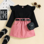Conyson Winter Hot Sale Knitted Infant Baby Girls Dress Sets Long Sleeve Sweater Solid Skirts Bag 3 Piece Toddler Girl Outfits