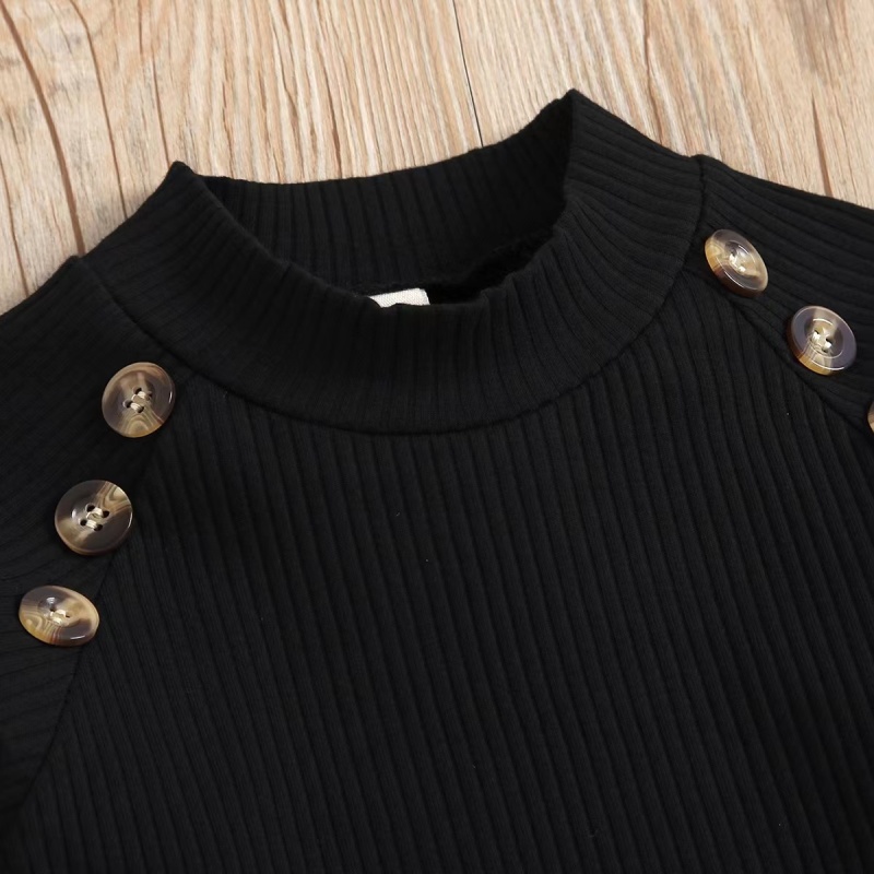 Conyson Winter Hot Sale Children Clothes Knit Long Sleeve Button Sweater Leather Shorts Two Piece Elegant Girls Outfits