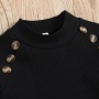 Conyson Winter Hot Sale Children Clothes Knit Long Sleeve Button Sweater Leather Shorts Two Piece Elegant Girls Outfits