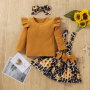 Hot Sale Girls long sleeve sets knitting ruffle tops+suspender skirt+headband 3PCs girls clothing sets baby clothes