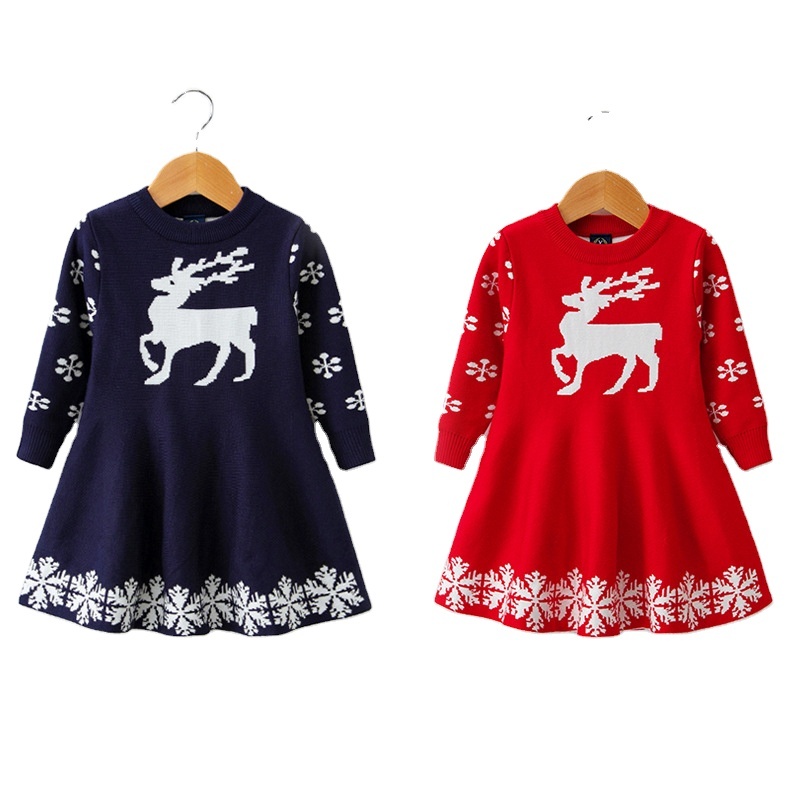 Manufacturers Selling Fashionable Cotton Knitting Christmas Girls Frocks Party Summer Clothing Set Dress For Girls