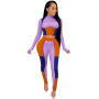 2022 Women Spliced Midriff Baring Top Sets Skinny Shirt Pencil Pants Two Piece Outfits Solid Color Sports Home Suit