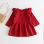 Fall Winter Knitted Princess Baby Long-Sleeved Solid Color Elastic Sweater Cotton Toddler Girls' Dresses