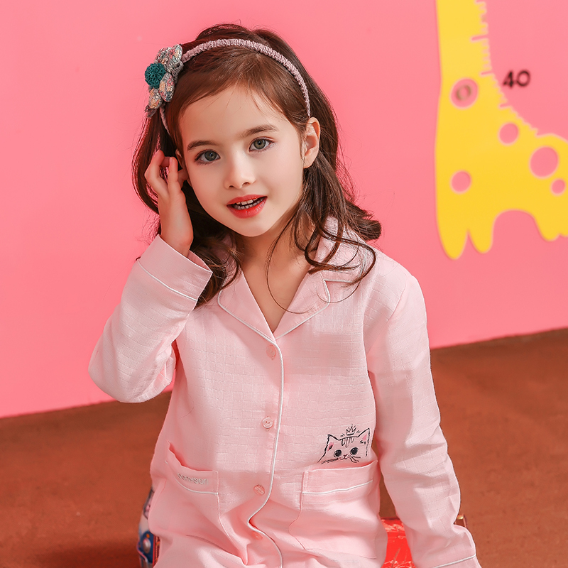 Conyson Wholesale Cute Long Sleeve and Long Pants Cartoon Summer Cotton Kids Pajamas Girl Long Sleeve Dresses