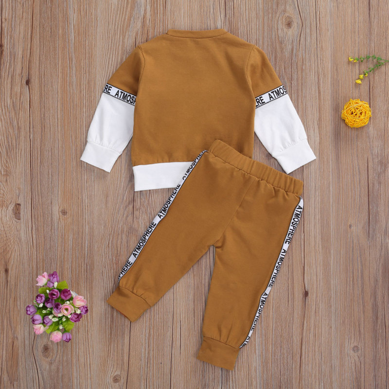 Conyson Wholesale Casual Kids Boys Clothing Sets Letter Printing Long Sweater Jogger Pants 2 Piece Boy Tracksuit Outfits