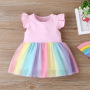 Conyson New Hot Sale Summer Kids Clothing Cotton Colorful Rainbow Striped Sleeveless Ruffle Sleeve Princess Vest Sweet Dress