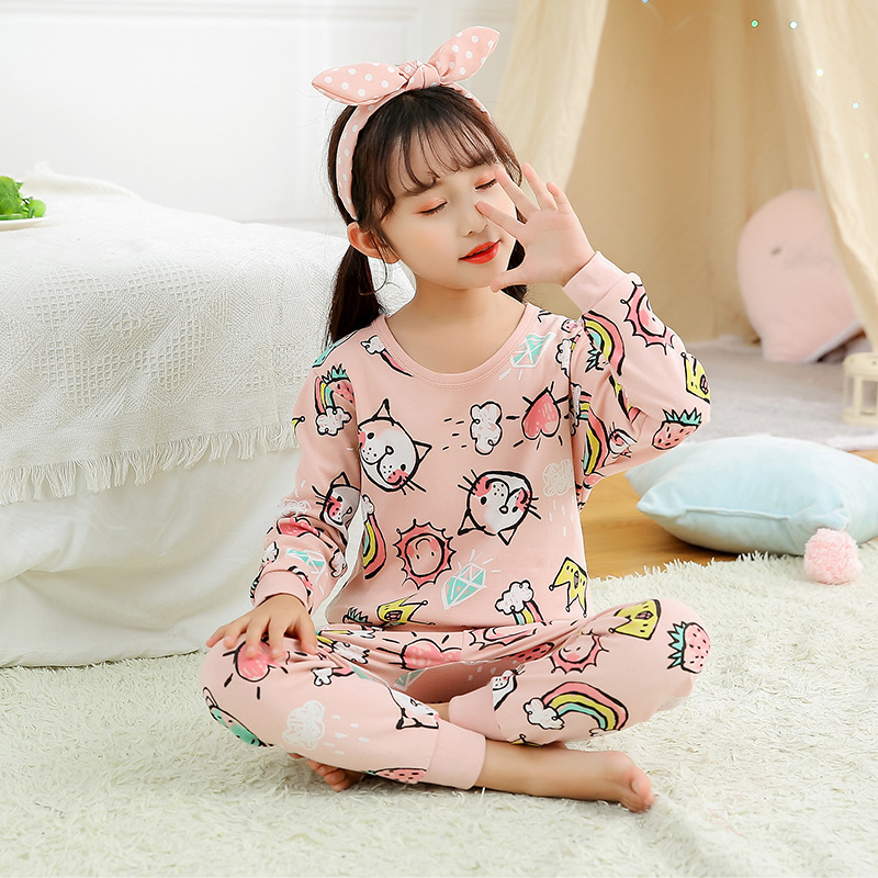 Wholesale Cute Long Sleeve Breathable Custom Kids Pjs Pyjamas Cartoon Kids Pajamas Sets