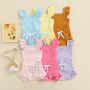 Conyson Hot Newborn Infant Baby Girl Two-Piece Solid Outfits, Solid Color Flying Sleeve Romper + Elastic Drawstring Short Pants