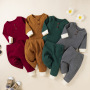 Conyson hot sale autumn winter fashion toddler baby boy girls' solid infant kids clothes set 100% cotton boutique clothing sets