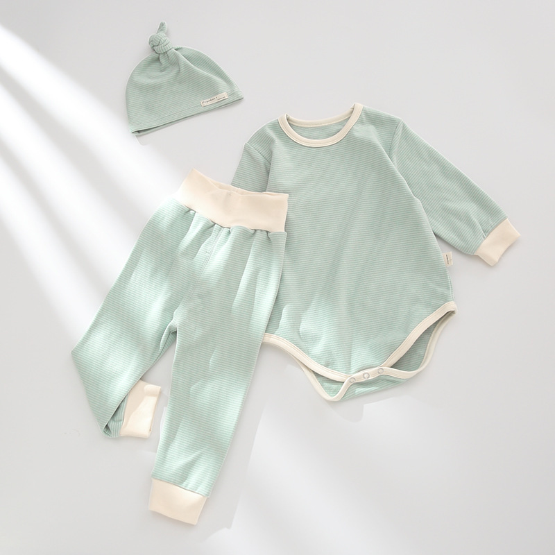 Conyson Wholesale New Casual Cotton Baby Clothing Set Infant Bodysuit With Pants Hats 3Pcs Kids Clothes Suit Baby Clothes set