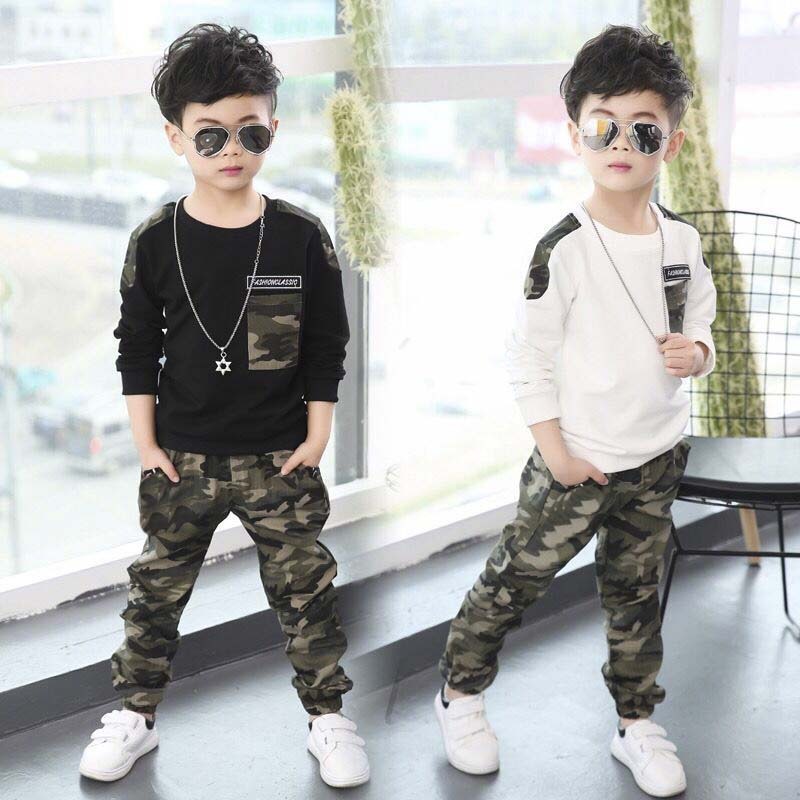 Latest Design Long Sleeve Camouflage Children's Boys Designers Clothes 2 Sets For Children