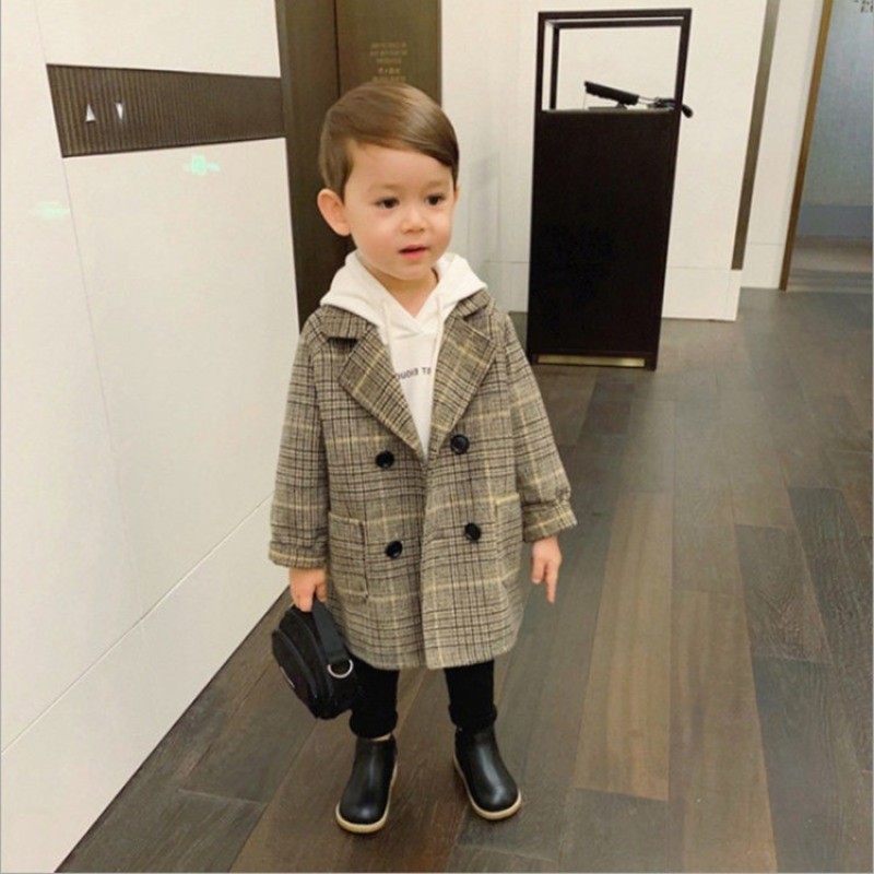 Conyson Children's Woolen Autumn and Winter Handsome Kids Clothing Long Sleeves Korean Cotton Jacket Coats