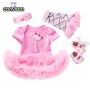 Conyson Pink Girls Baby Shoes Headband Christening Party Dresses Mesh Cartoon Cartoon Birthday Clothing Set