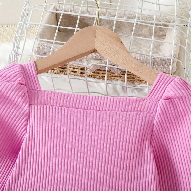 Conyson Hot Wholesale Europeon Style Fashion Square Collar Stripe Sweater PU Nail Button With Pocket Little Girls Fall Clothes