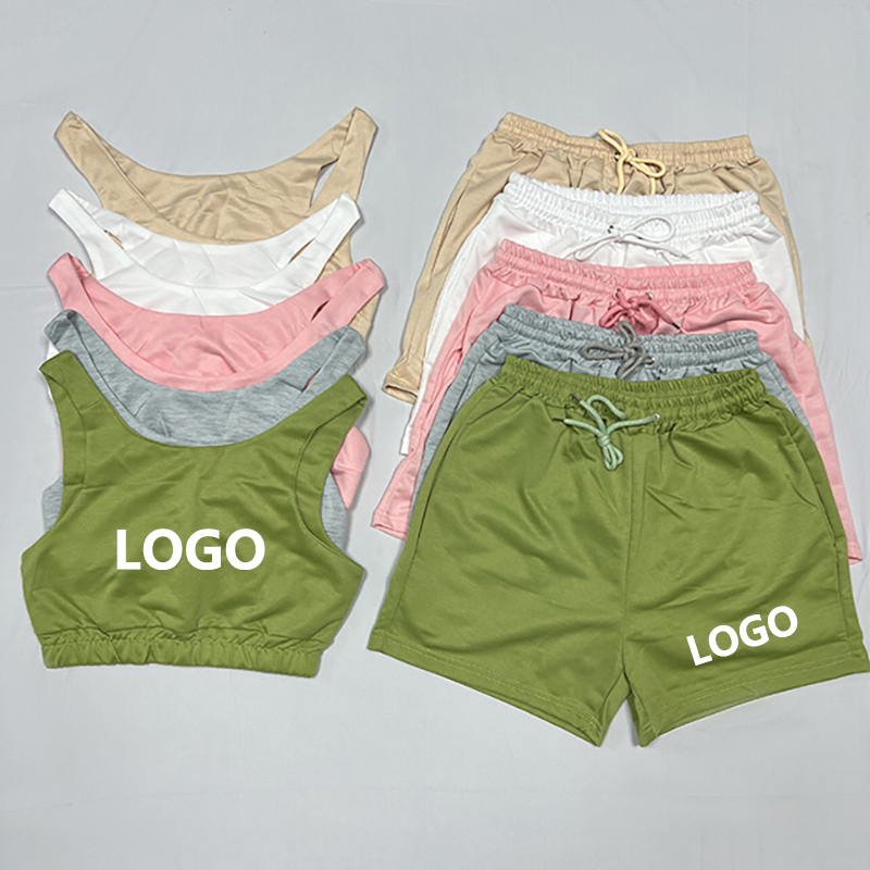 Conyson 2022 Custom Summer Outfits Women Clothing 2 Piece Set Crop Tank Top Jogger Biker Lounge Wear Two Piece Shorts set