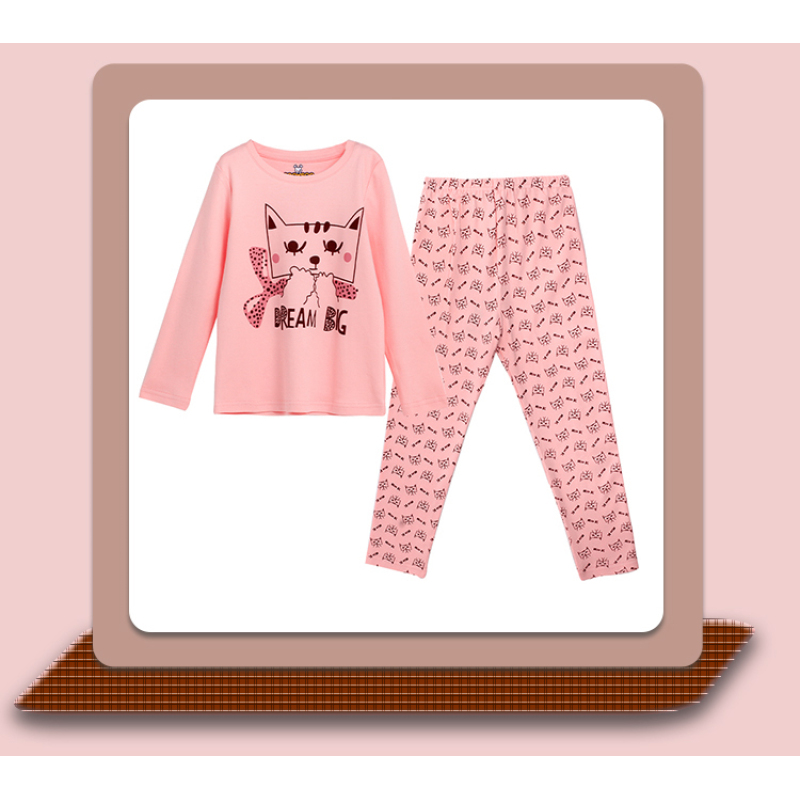 Conyson 100% Cotton Children Clothes High Quality Long Sleeve Anti-Static Two Piece Custom Pajama Set Sleepwear For Kids Girls